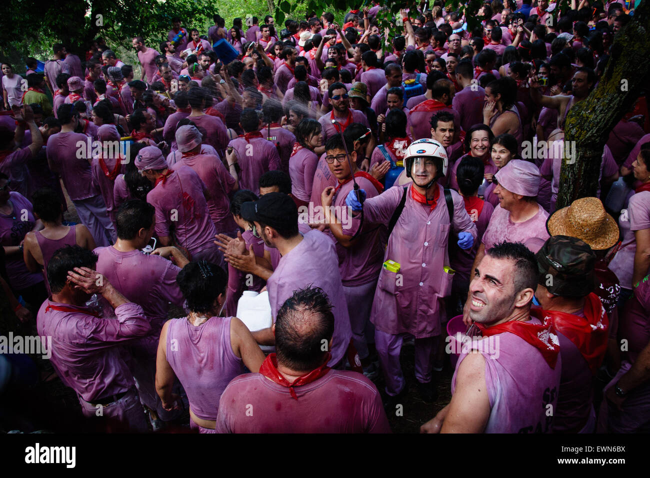 Riscos de Bilibio, Haro, La Rioja, Espagne. 29 juin 2015. Haro carnavaliers à Bataille de vin qui a lieu chaque année sur la journée. Banque D'Images