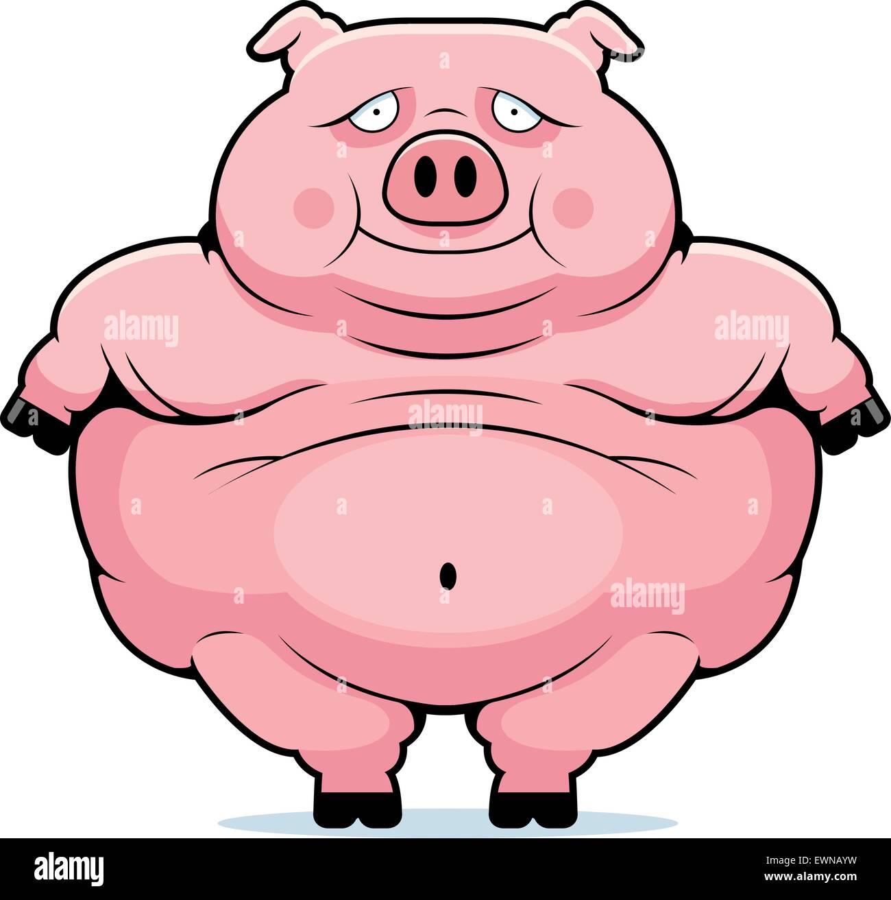 Une bonne caricature fat pig standing and smiling. Illustration de Vecteur