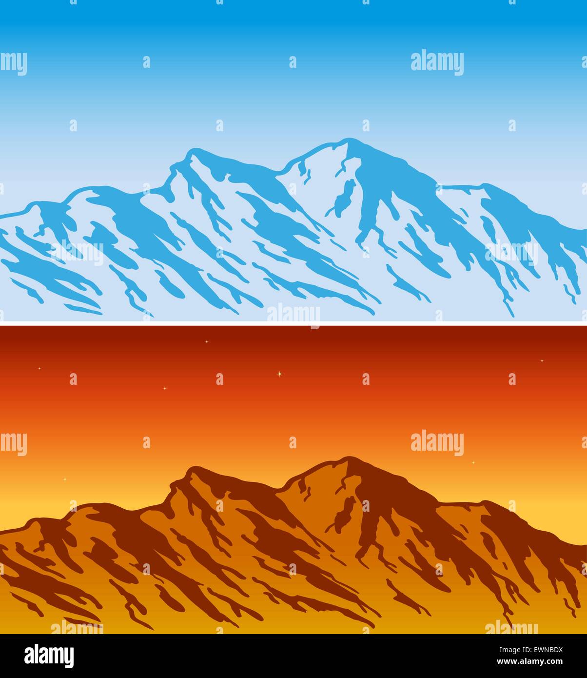 Gamme de montagne - vue de jour et de soir. Vector illustration. Illustration de Vecteur