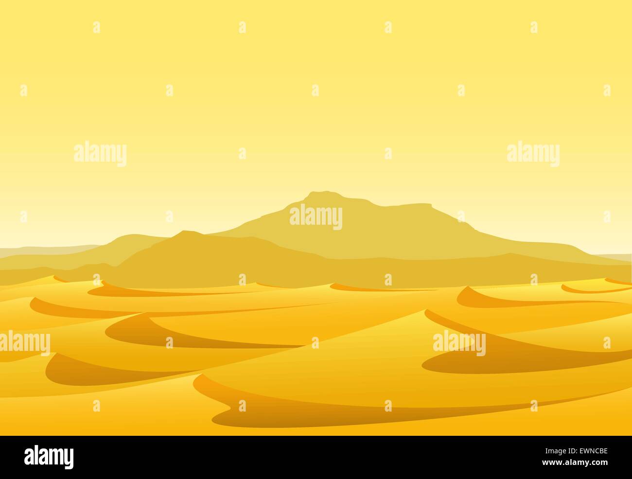 Avec les dunes de sable jaune du désert et montagnes Illustration de Vecteur