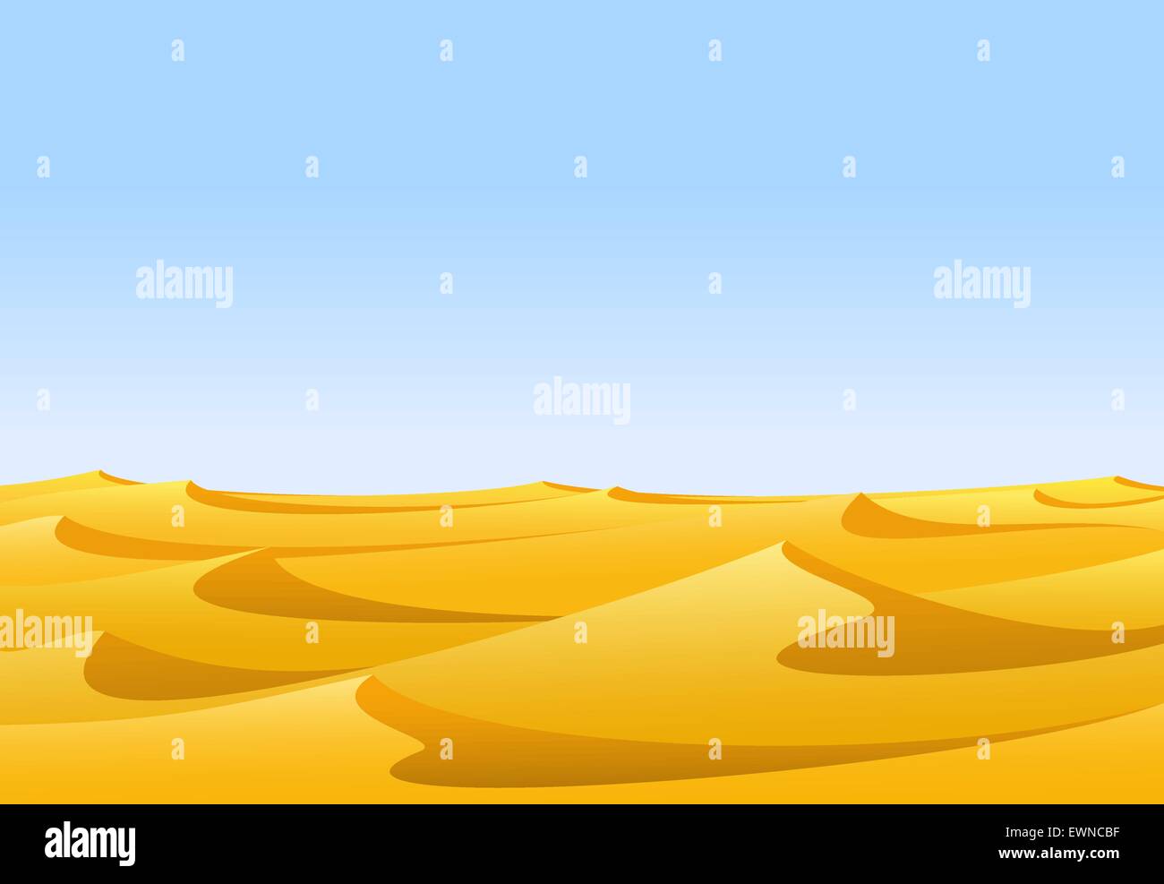Chaude journée de désert aride avec des dunes de sable jaune et bleu ciel Illustration de Vecteur