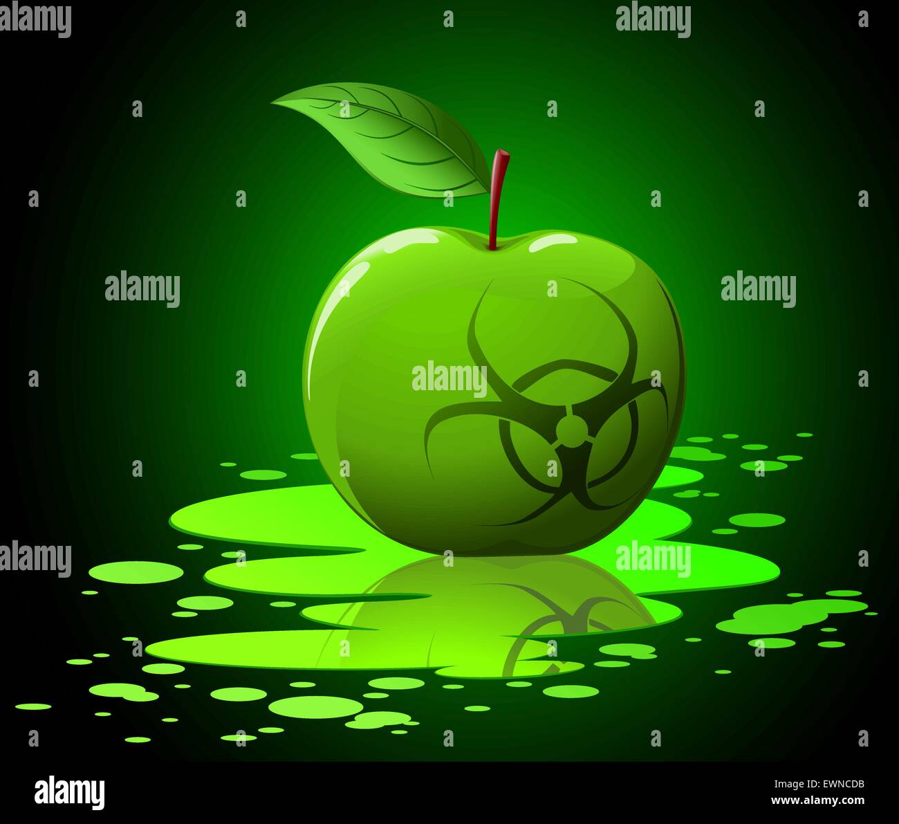 Toxique vert pomme avec biohazard chanter sur fond noir Illustration de Vecteur