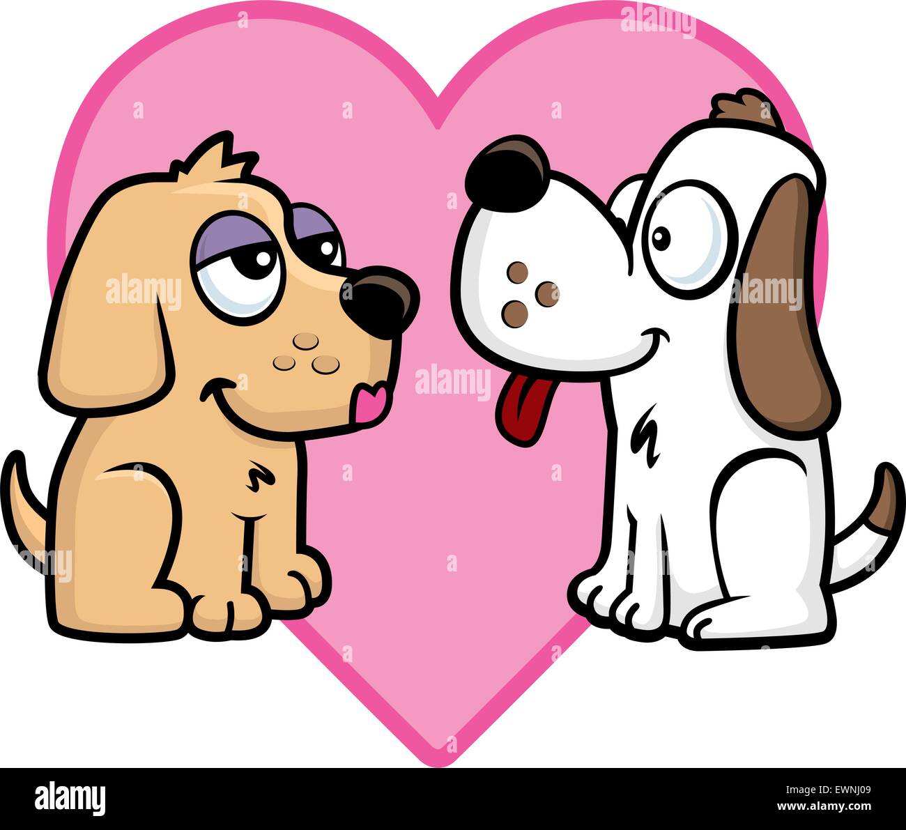 Deux chiots cartoon heureux en amour avec l'autre. Illustration de Vecteur