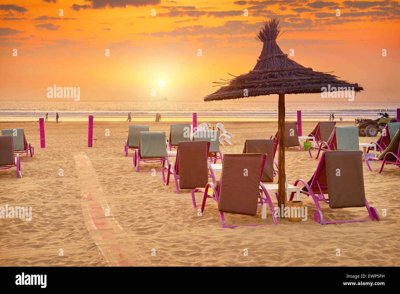 Agadir - coucher de soleil à la plage, Maroc Banque D'Images
