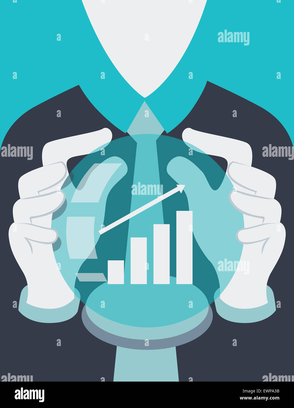 Crystal Ball montrant la hausse du bar chart Banque D'Images