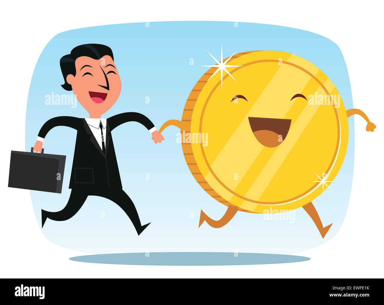 Businessman Happy go Lucky holding hands with coins Banque D'Images