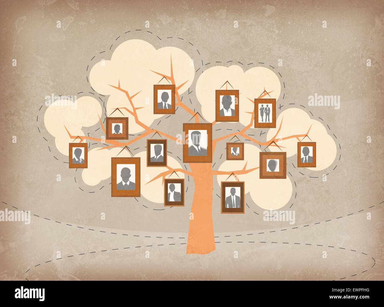 Image d'illustration de gens d'affaires attachés à des branches d'arbre qui représente la croissance et l'équipe Banque D'Images