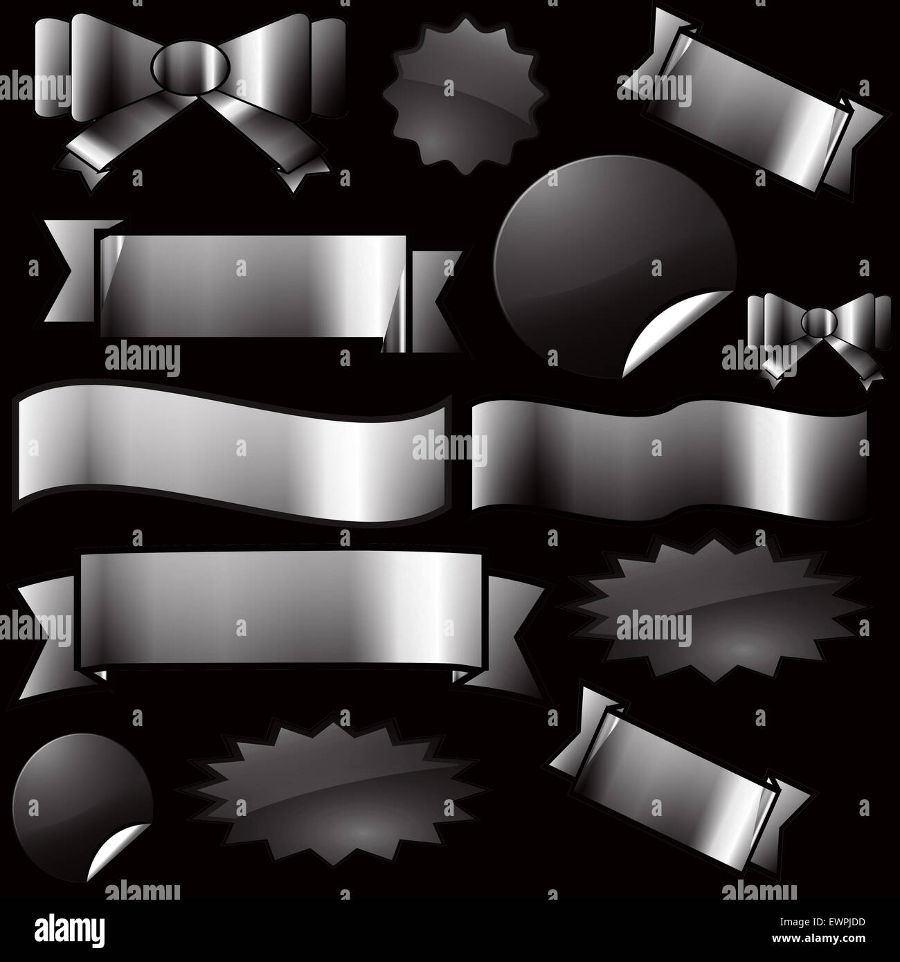 Ensemble de rubans et de bannières sur fond noir Banque D'Images