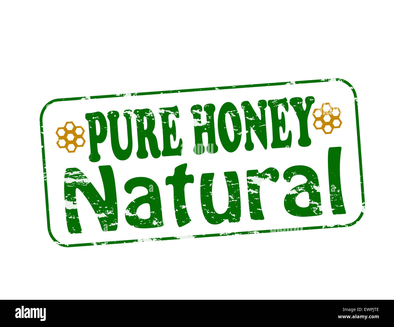 Timbres en caoutchouc avec du texte à l'intérieur de miel pur naturel, illustration Banque D'Images