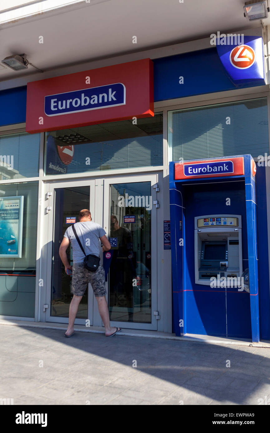 L'Eurobank, signe, Crète, Grèce Banque D'Images