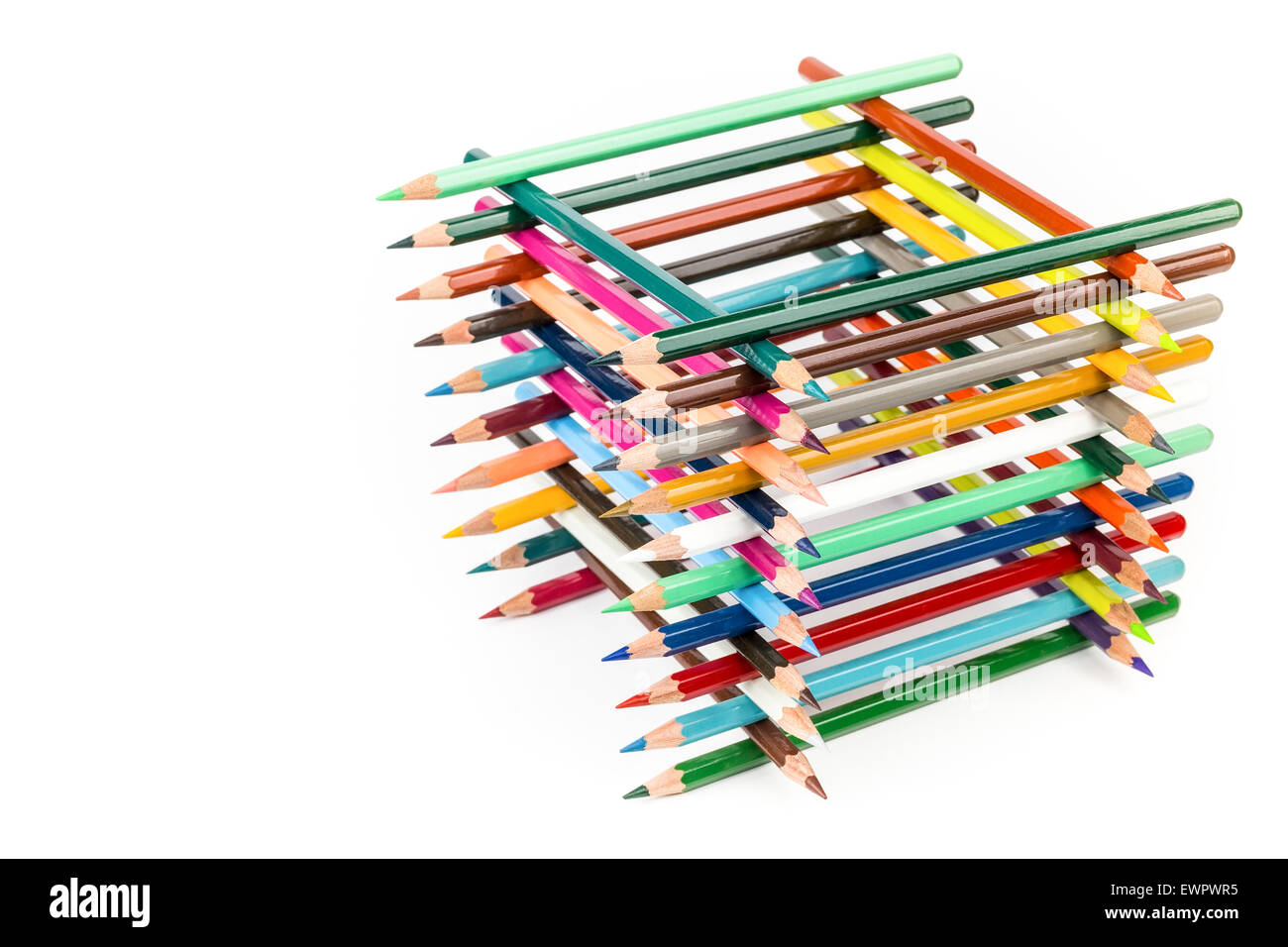 Construit square construction de divers crayons de couleur isolé sur fond blanc Banque D'Images