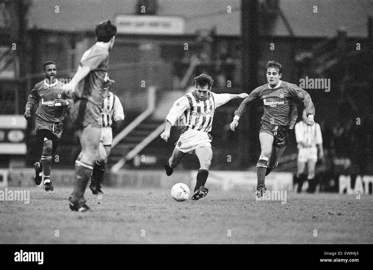 Huddersfield 2-1 Bury, Division 3 match de championnat à la Leeds Road, samedi 22 décembre 1990. Banque D'Images