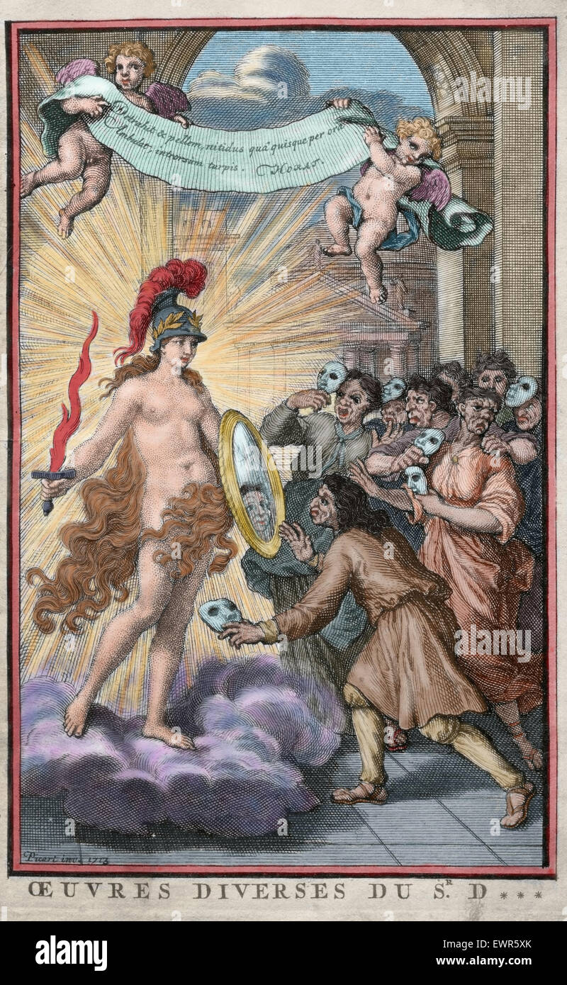 Nicolas Boileau-Despreaux (1636-1711). Poète français. Diverses Œuvres de Boileau. La gravure. Imprimé à Paris, 1713. De couleur. Banque D'Images