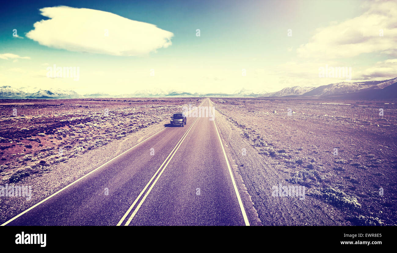 Retro style vieux film photo de pays, l'autoroute Ruta 40 en Argentine, en Amérique du Sud. Banque D'Images