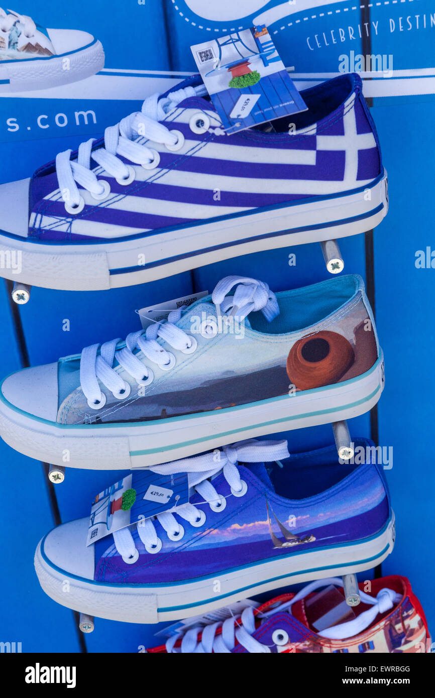 Sneakers grec, boutique, Rethymno, Crète, Grèce Banque D'Images