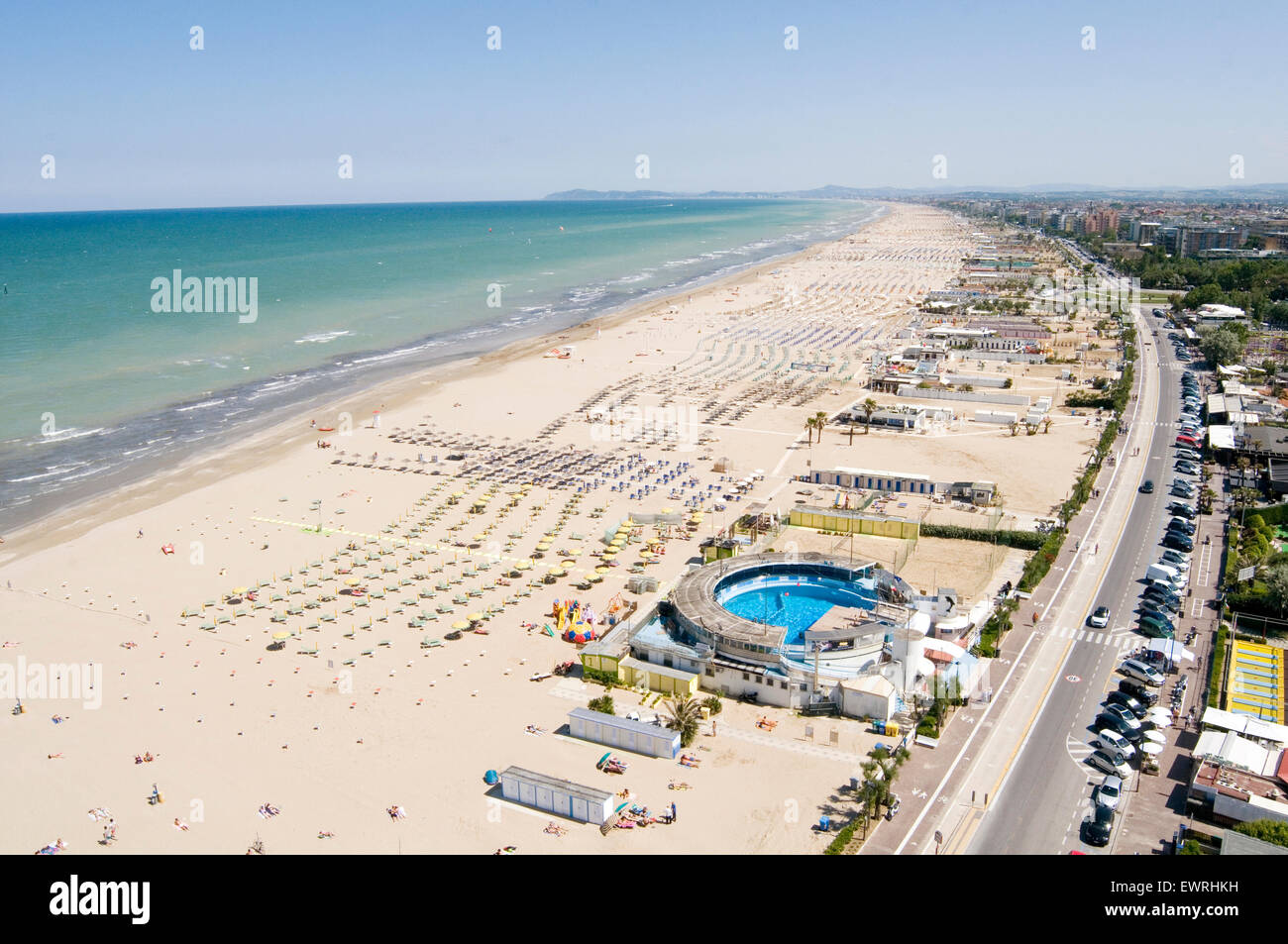 Rimini italie italien plage plages Région Emilia Romagna Mer Adriatique resort resorts ville côtière de l'est de la côte est Banque D'Images
