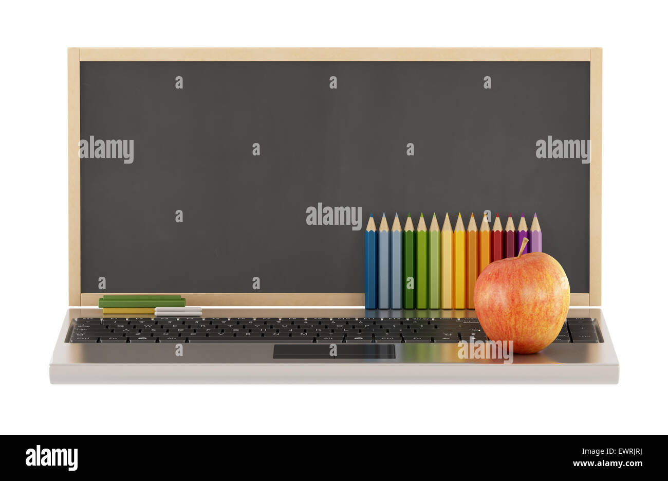Concept de l'école avec tableau noir,coffre,et crayon isolé sur blanc- 3D Rendering Banque D'Images