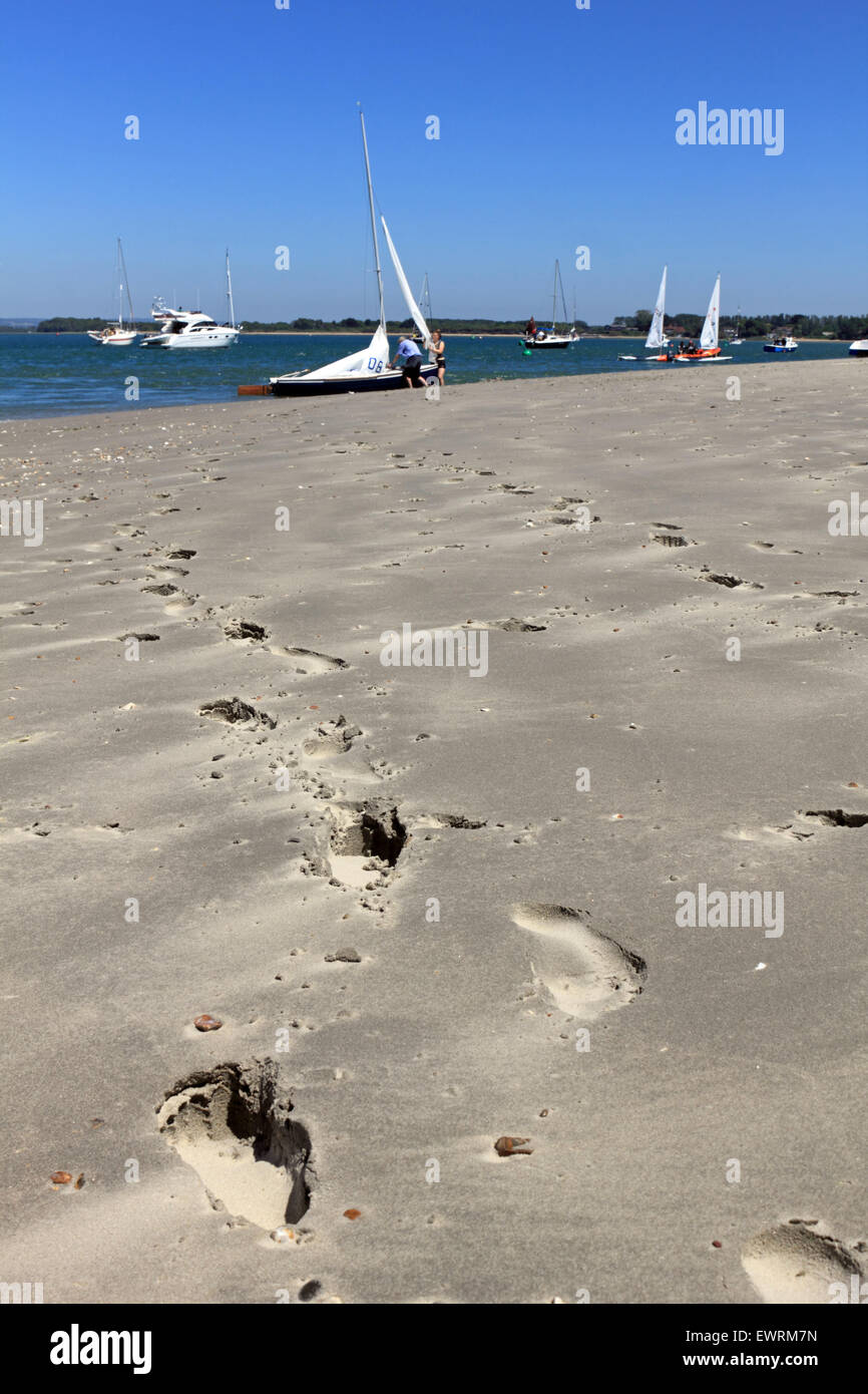 West Wittering Beach, West Sussex, UK. 30 Juin, 2015. Les empreintes pour la mer. Sur la journée la plus chaude de l'année, la température atteignait 26 degrés sur la côte sud de la West Wittering, avec une douce brise et endless blues skies sur une belle plage de sable. Credit : Julia Gavin UK/Alamy Live News Banque D'Images