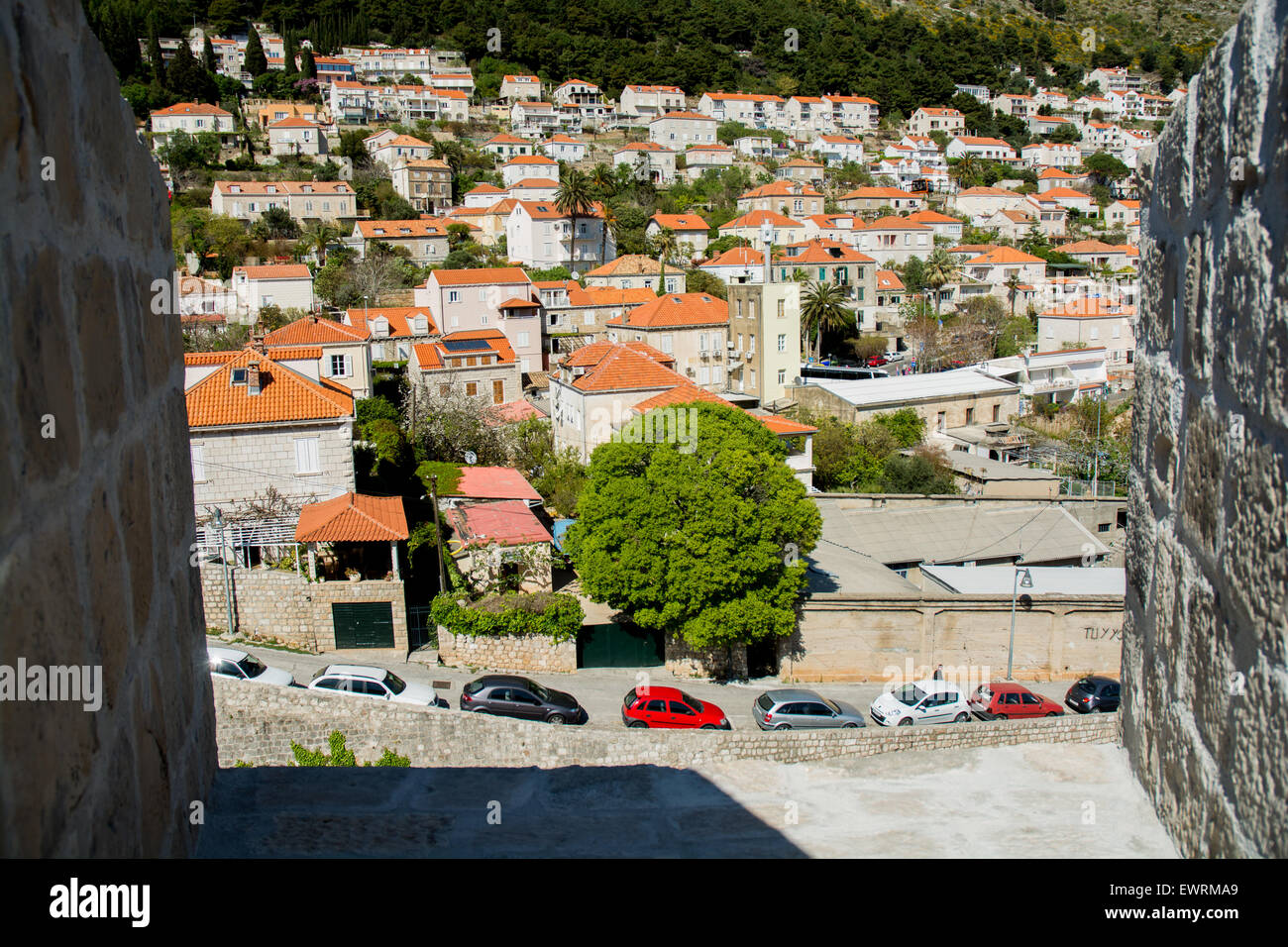 L'extérieur des bâtiments de la vieille ville, Dubrovnik, Croatie Banque D'Images