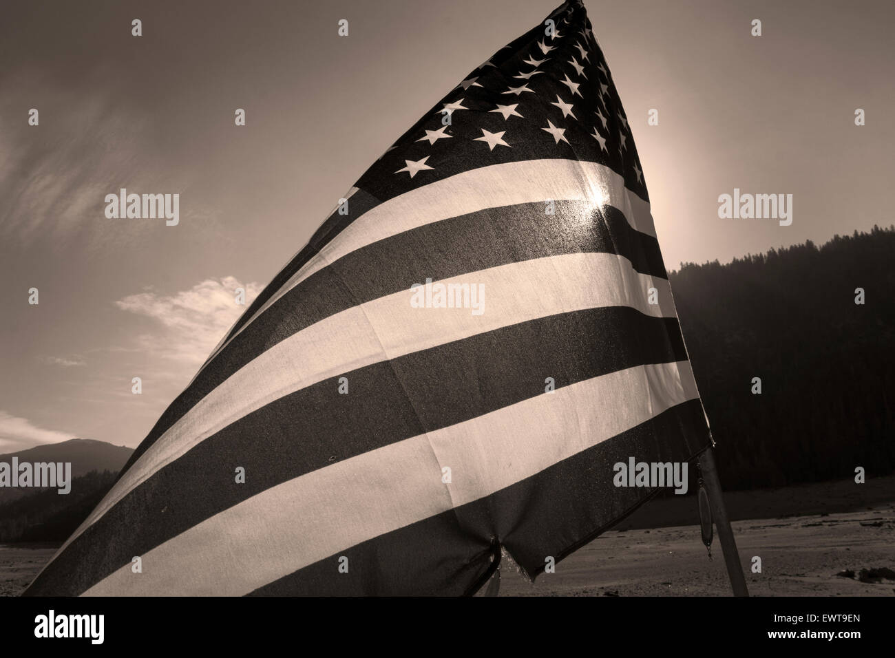 US Flag au lac Thomas Edison, John Muir Trail Banque D'Images