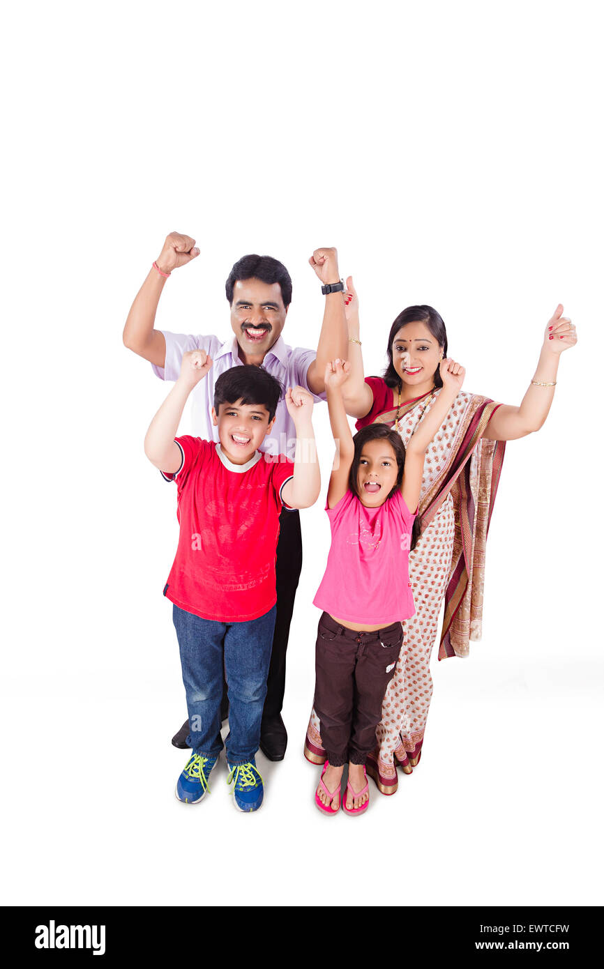 Les parents et les enfants indiens Cheering Banque D'Images