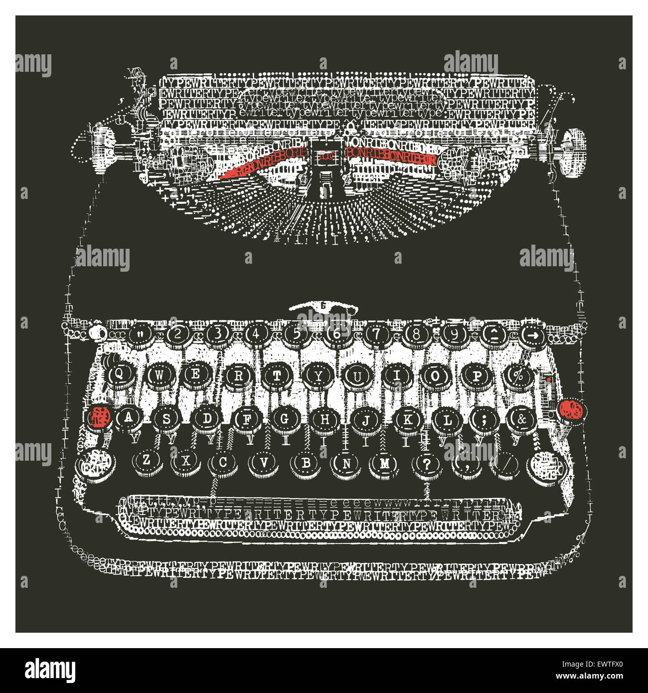 En machine à écrire typewriter art - négatif Banque D'Images