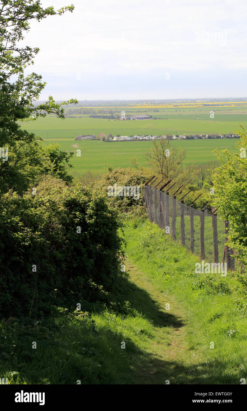 Avis de Romney Marsh de Saxon Shore Way à Port Lympne Wild Animal Park, Lympne, Folkestone, Kent, Angleterre, Royaume-Uni Banque D'Images