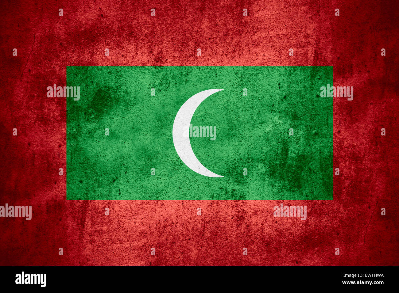 Le drapeau de la Maldives ou bannière sur maldivien motif rugueux texture background Banque D'Images