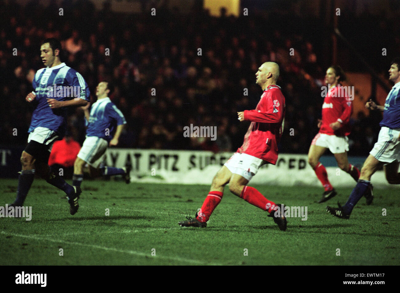 Coca Cola Cup Semi finale première jambe, Stockport 0 - 2 Middlesbrough, tenue à Edgeley Park. 26 février 1997. Banque D'Images