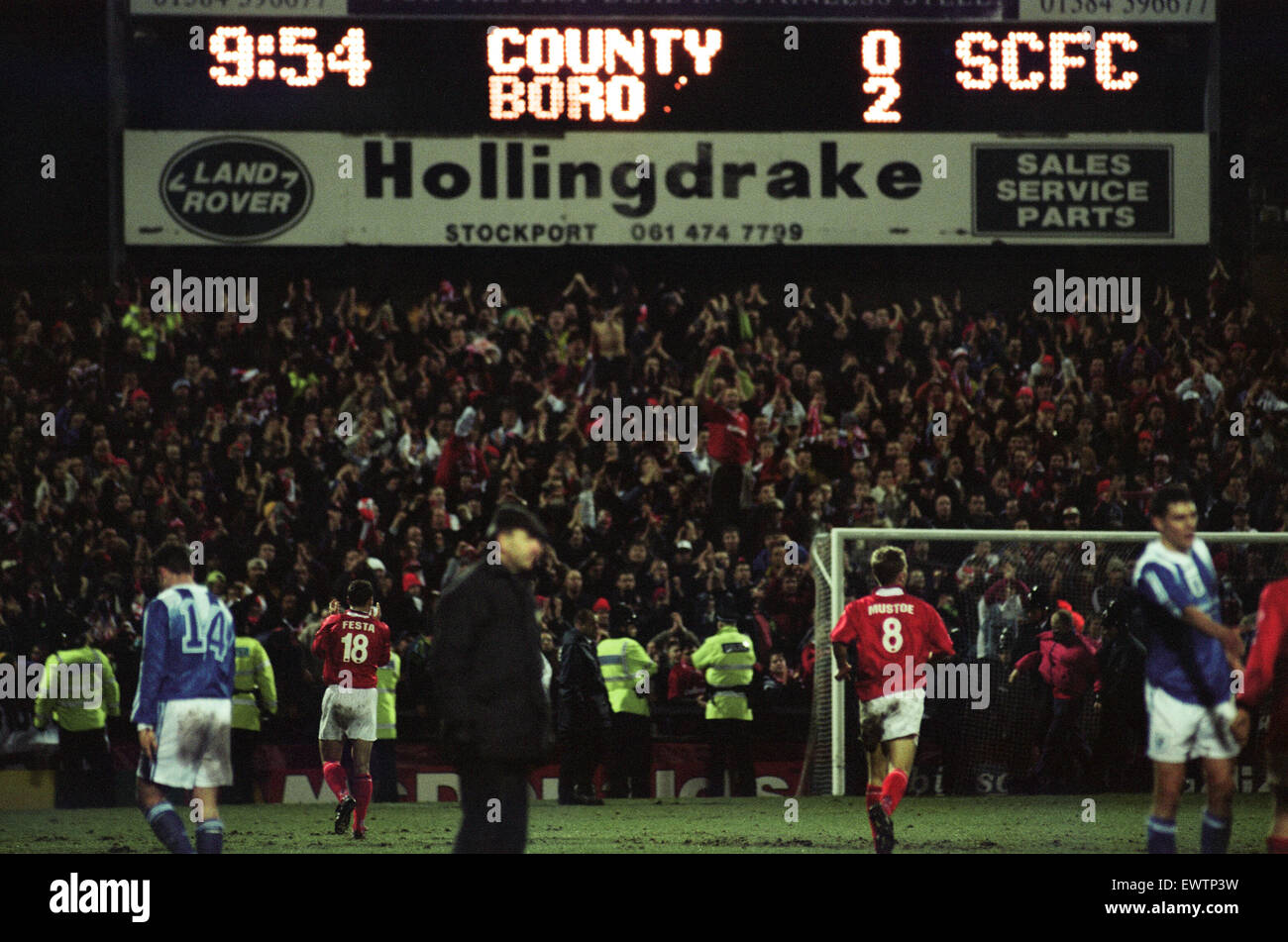 Coca Cola Cup Semi finale première jambe, Stockport 0 - 2 Middlesbrough, tenue à Edgeley Park. 26 février 1997. Banque D'Images