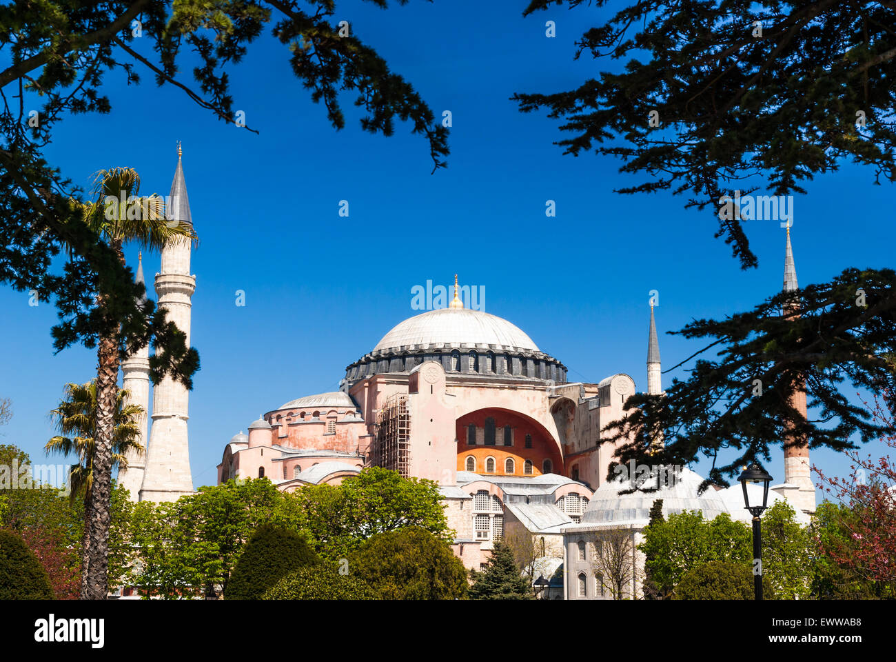La mosquée Sainte-Sophie dans la place Sultanahmet, Istanbul, Turquie. L'extérieur de la mosquée Aya Sofia. Banque D'Images