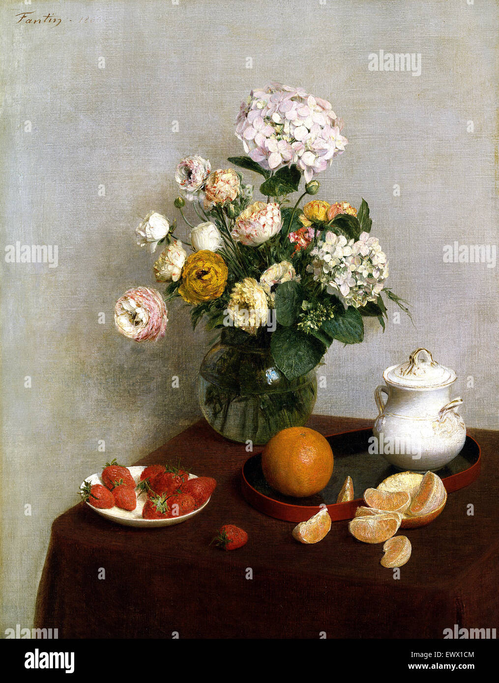 Henri Fantin-Latour, fleurs et fruits 1866 Huile sur toile. Toledo Museum of Art, Ohio, USA. Banque D'Images