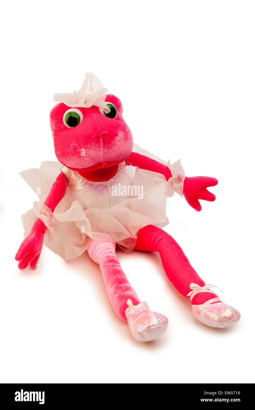 Les jouets, l'enfant ballerine hippo rose aux longues jambes peluche portant tutu, Banque D'Images