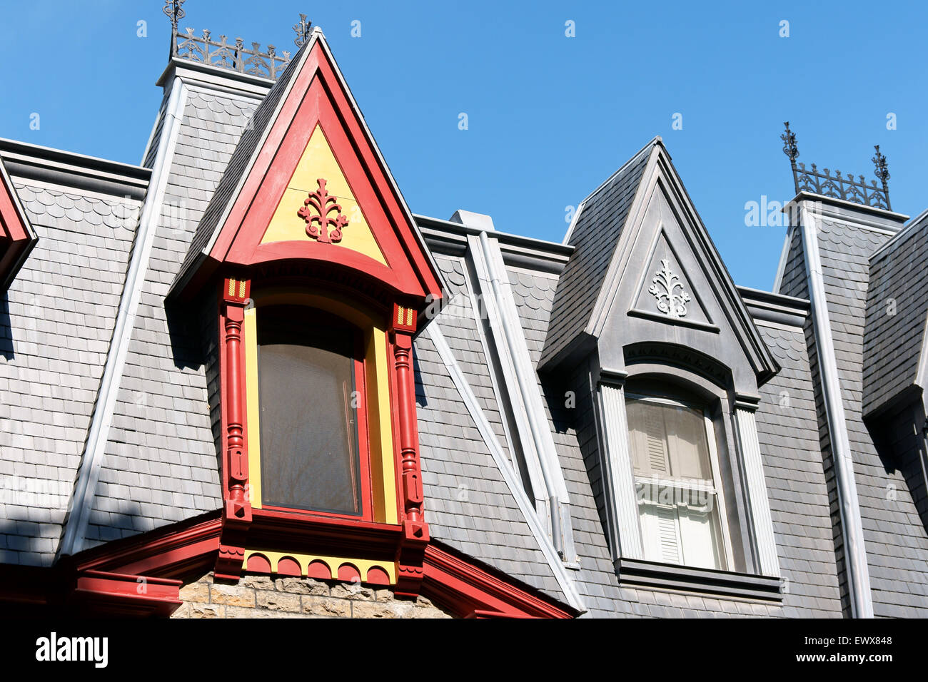 Maisons victoriennes colorées à Saint-Louis place appelée "Painted Ladies" à Montréal, Québec, Canada Banque D'Images