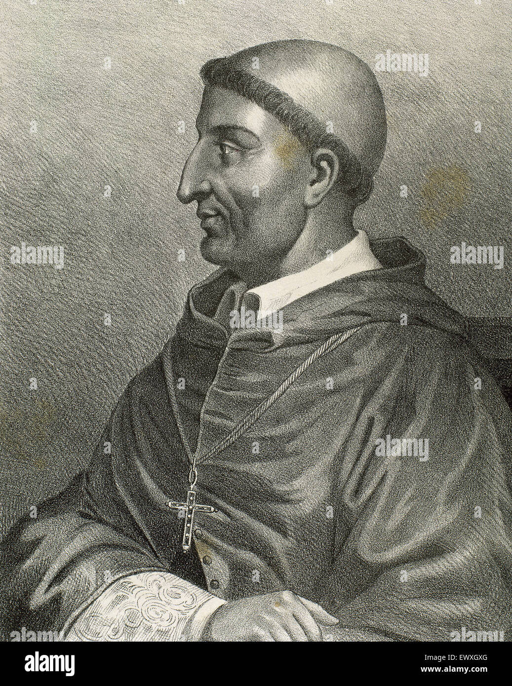 Francisco Jiménez de Cisneros (1436-1517). Cardinal et homme d'État espagnol. Gravure, 19ème siècle. Banque D'Images