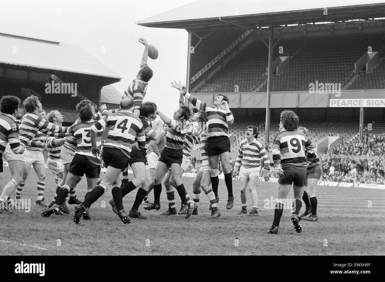 Gosforth 27-11 Waterloo, Rugby Union, John Player Cup finale au stade de Twickenham, samedi 10 avril 1977. Banque D'Images