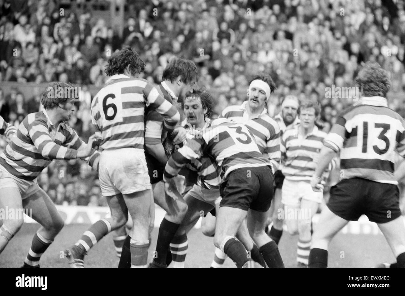 Gosforth 27-11 Waterloo, Rugby Union, John Player Cup finale au stade de Twickenham, samedi 10 avril 1977. Banque D'Images