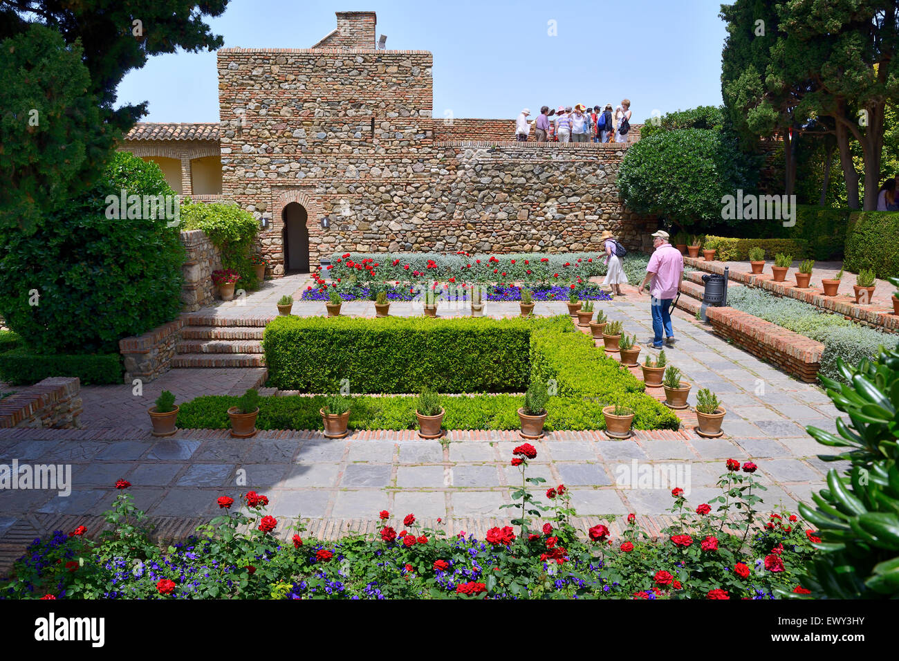 Jardin et Patio de los Surtidores (jets d'eau), l'Alcazaba de Malaga, Malaga, Andalousie, Espagne du Sud Banque D'Images