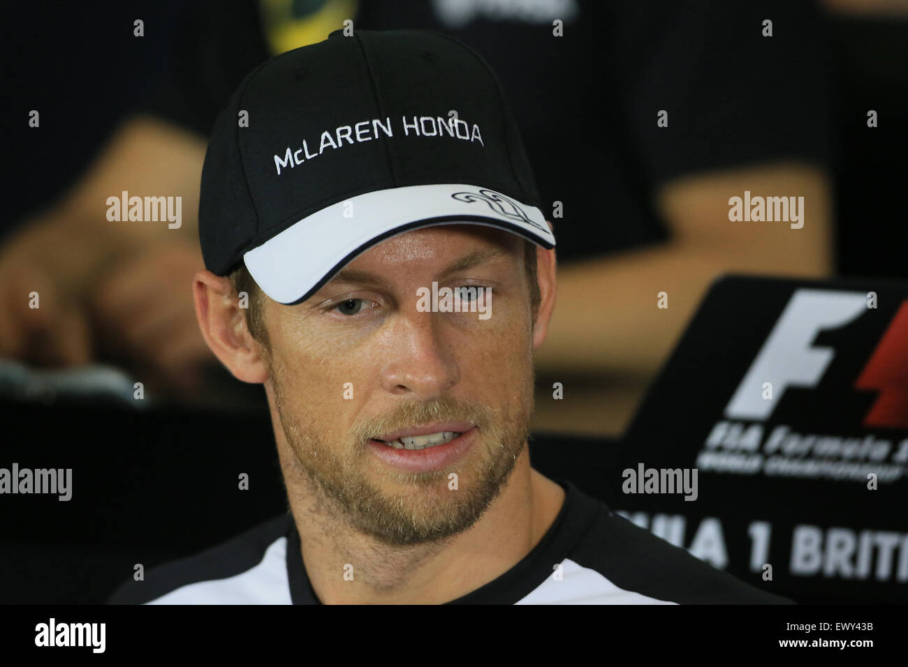 Silverstone, Northants, UK. 07 juillet, 2015. F1 Grand Prix de Grande-Bretagne. Conférence de presse des pilotes. McLaren Honda Jenson Button lors de la conférence de presse de jeudi : Action Crédit Plus Sport/Alamy Live News Banque D'Images