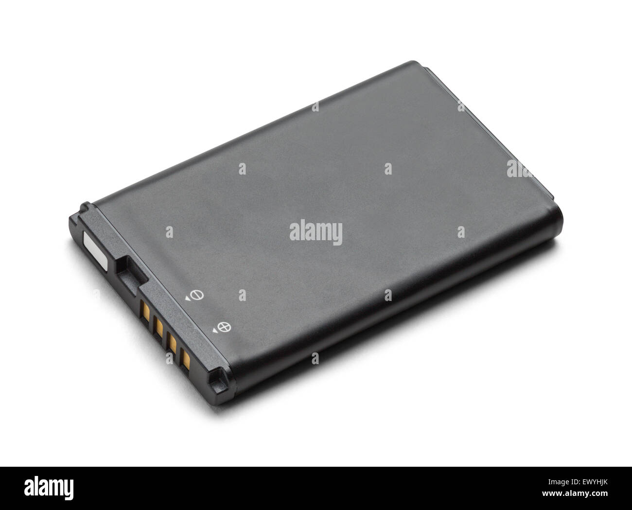 Batterie de téléphone portable plat noir isolé sur fond blanc. Banque D'Images