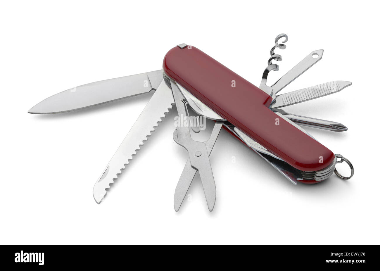 Couteau outil rouge avec copie espace isolé sur fond blanc. Banque D'Images