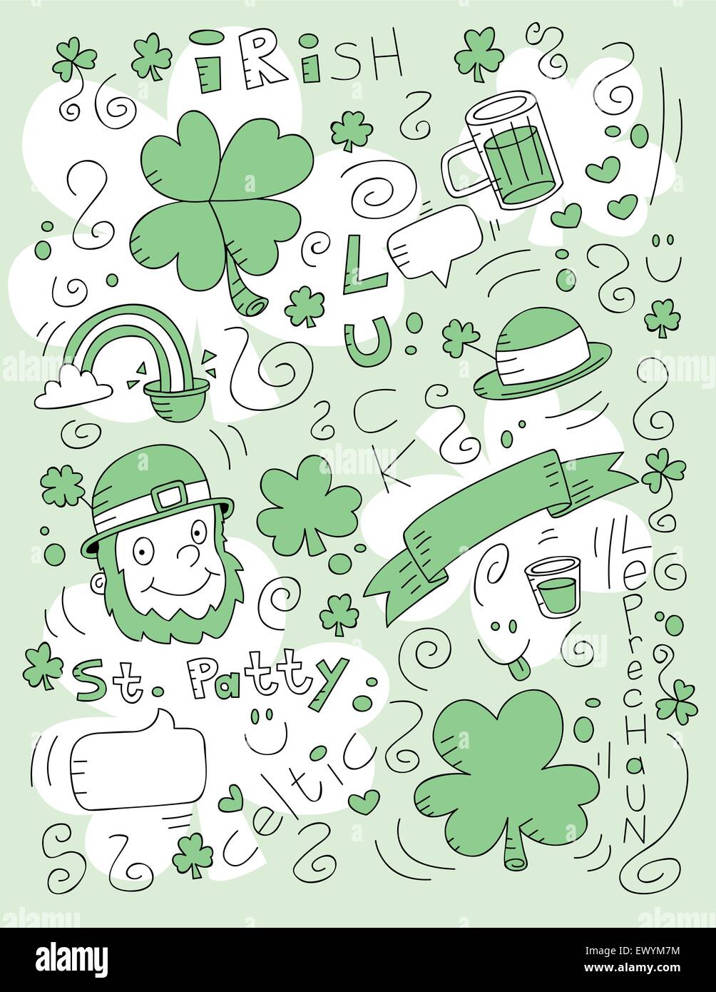 Un cartoon doodle avec un thème irlandais. Illustration de Vecteur