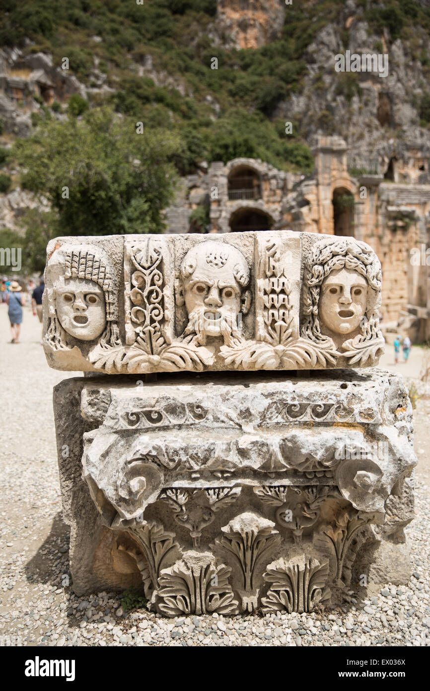 Fragment de sculptures sur pierre, Myra, ville antique de Lycie, Turquie Banque D'Images