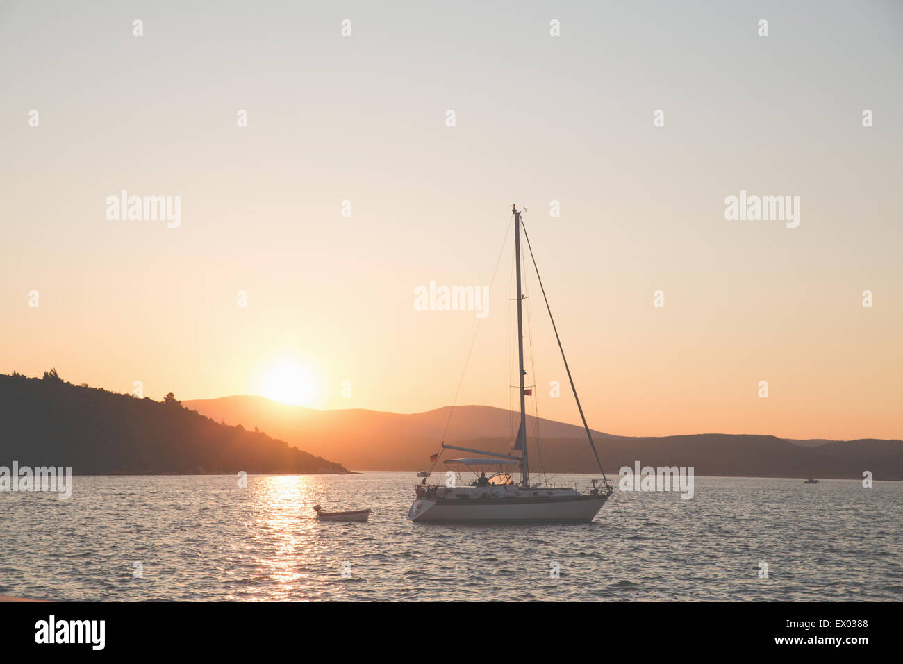 Location au coucher du soleil, Sigacik, Seferihisar, Turquie Banque D'Images