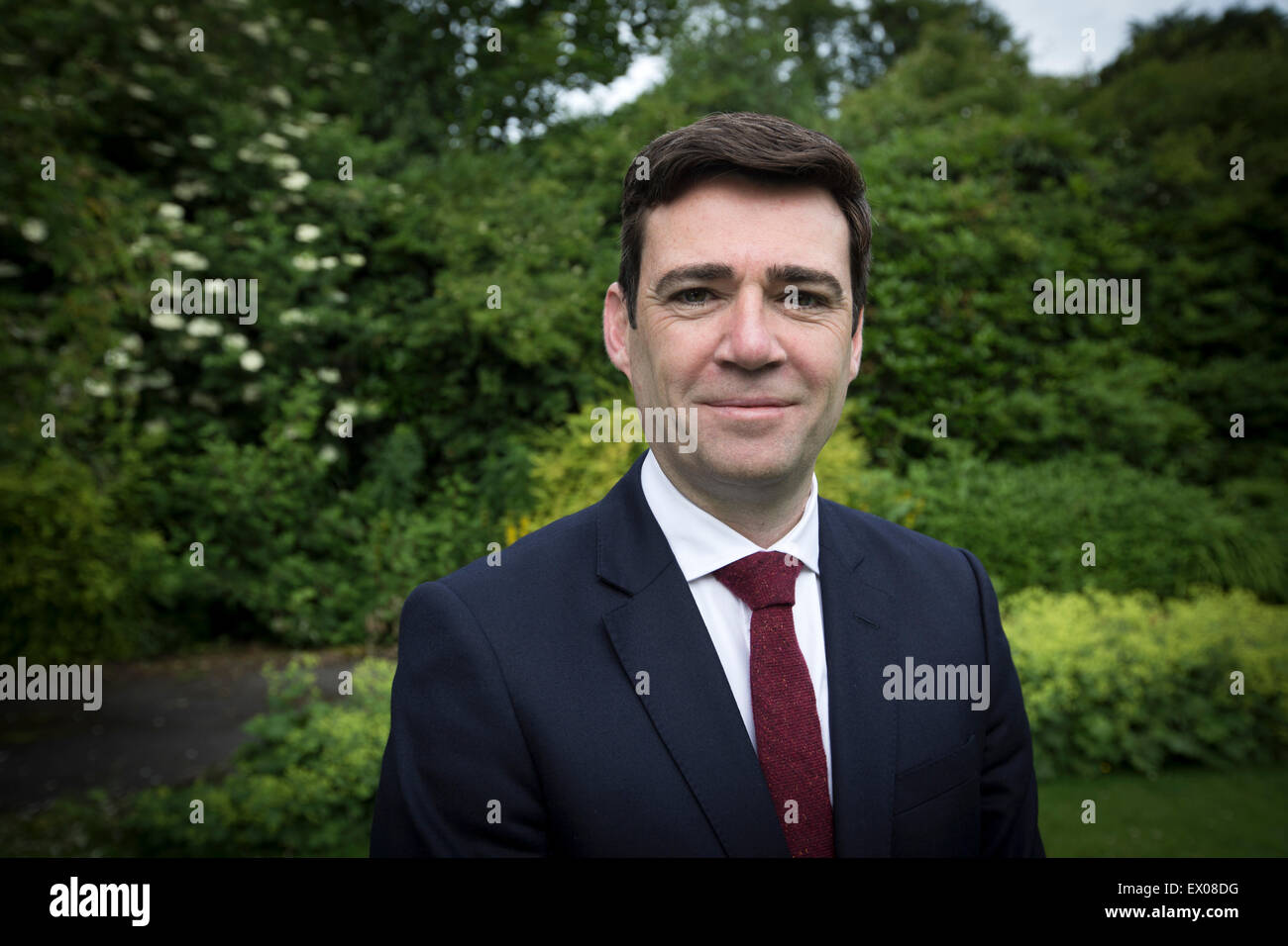 Andy Burnham MP, photographié à son domicile de sa circonscription de Leigh. Andy était en cours d'exécution d'être chef du parti travailliste, l'un des cinq candidats luttant à Ed Miliband, qui s'est désisté après l'élection générale britannique de 2015. Burnham était à l'époque Shadow Secrétaire d'État à la santé de l'Angleterre. Banque D'Images