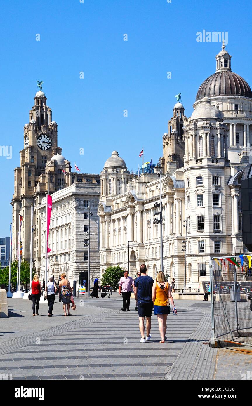 Les trois grâces composé du Liver Building, Port of Liverpool Building et la Cunard Building, Liverpool, Angleterre. Banque D'Images