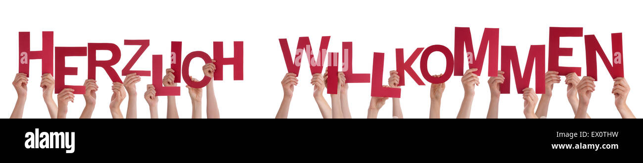 Les gens l'Allemand Herzlich Willkommen signifie bienvenue Banque D'Images