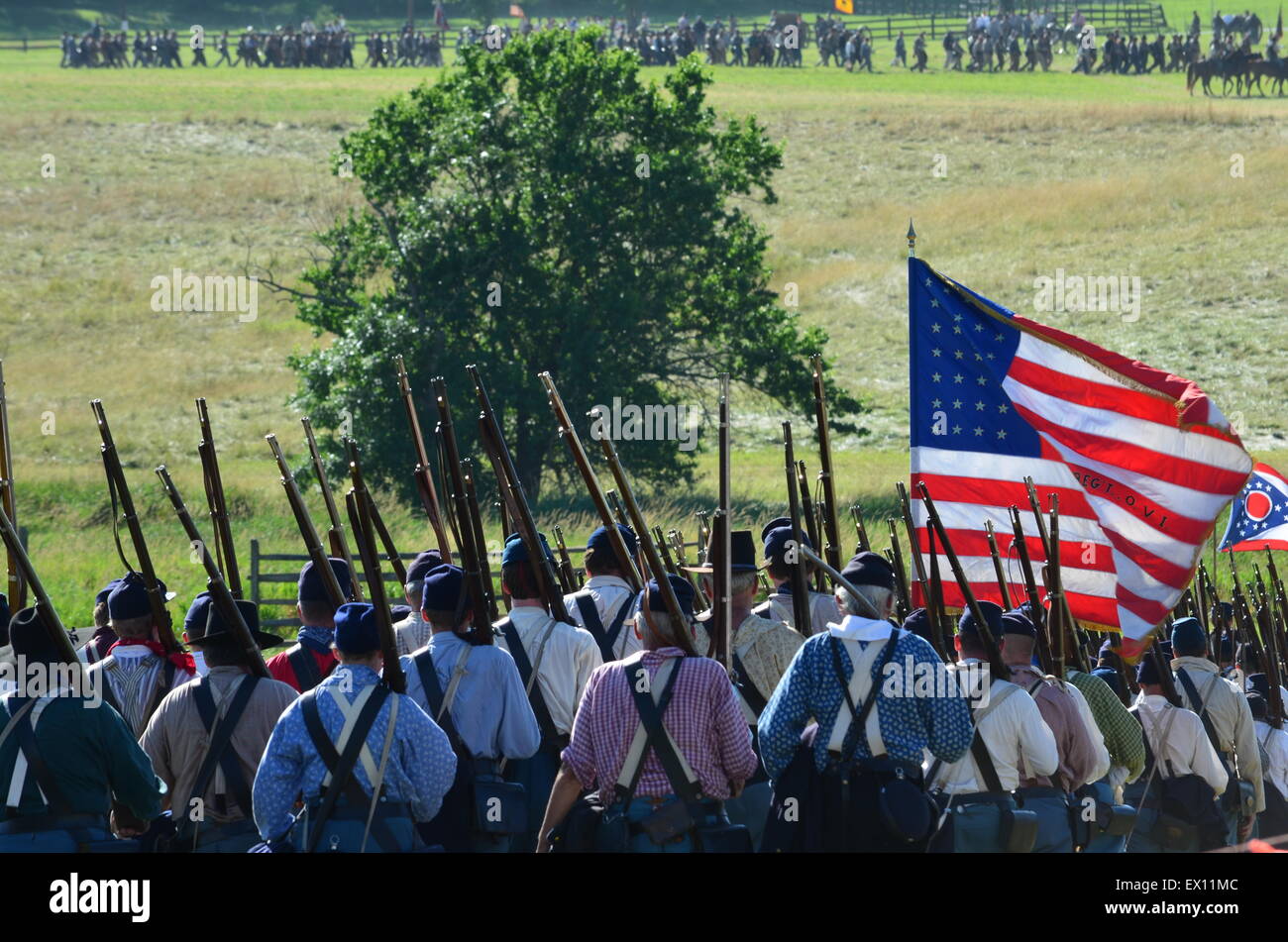 150e anniversaire de Gettysburg re-enactment. Bataille de Gettysburg Banque D'Images
