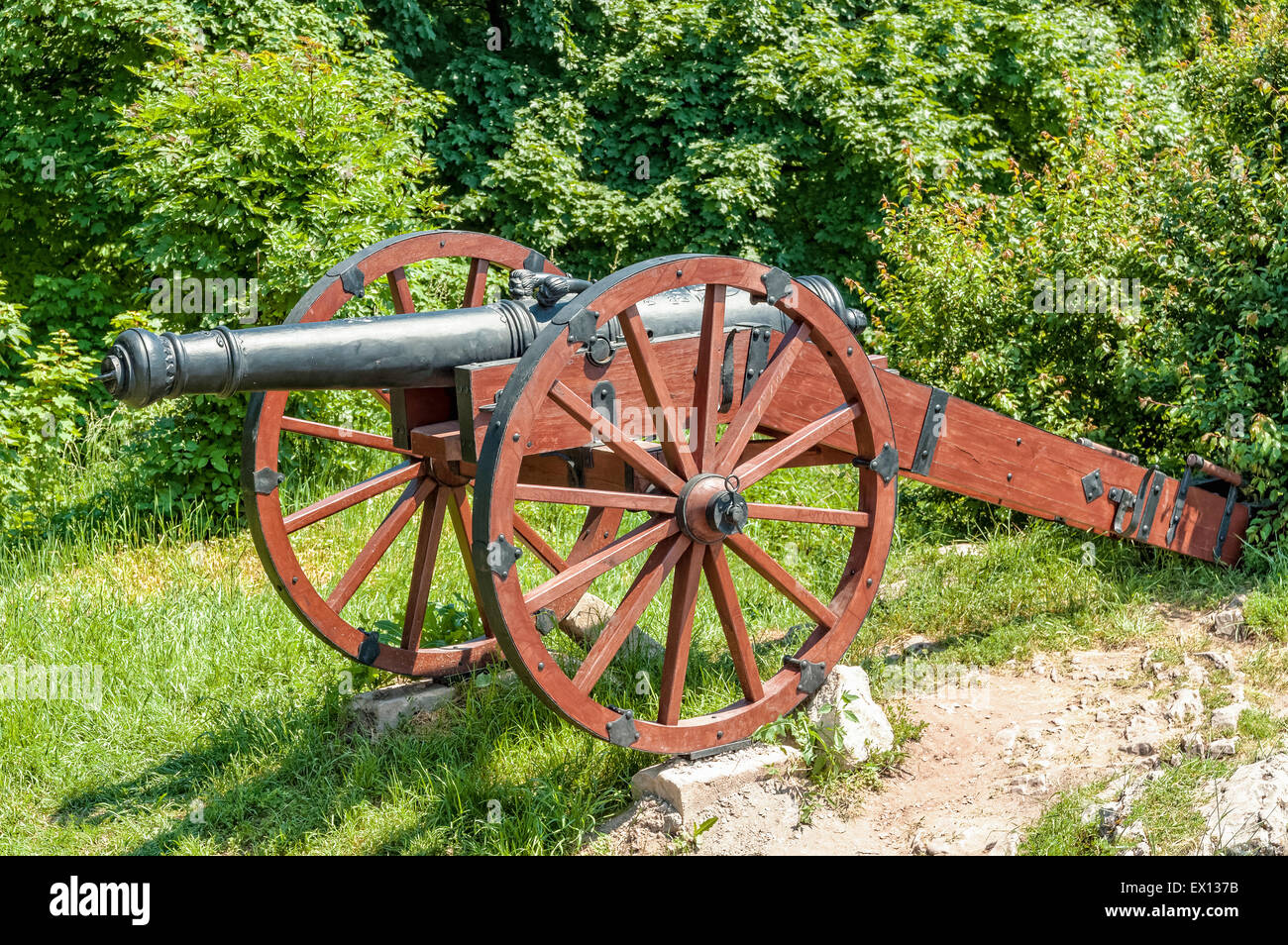 Cannon près de Checiny Château, Pologne Banque D'Images