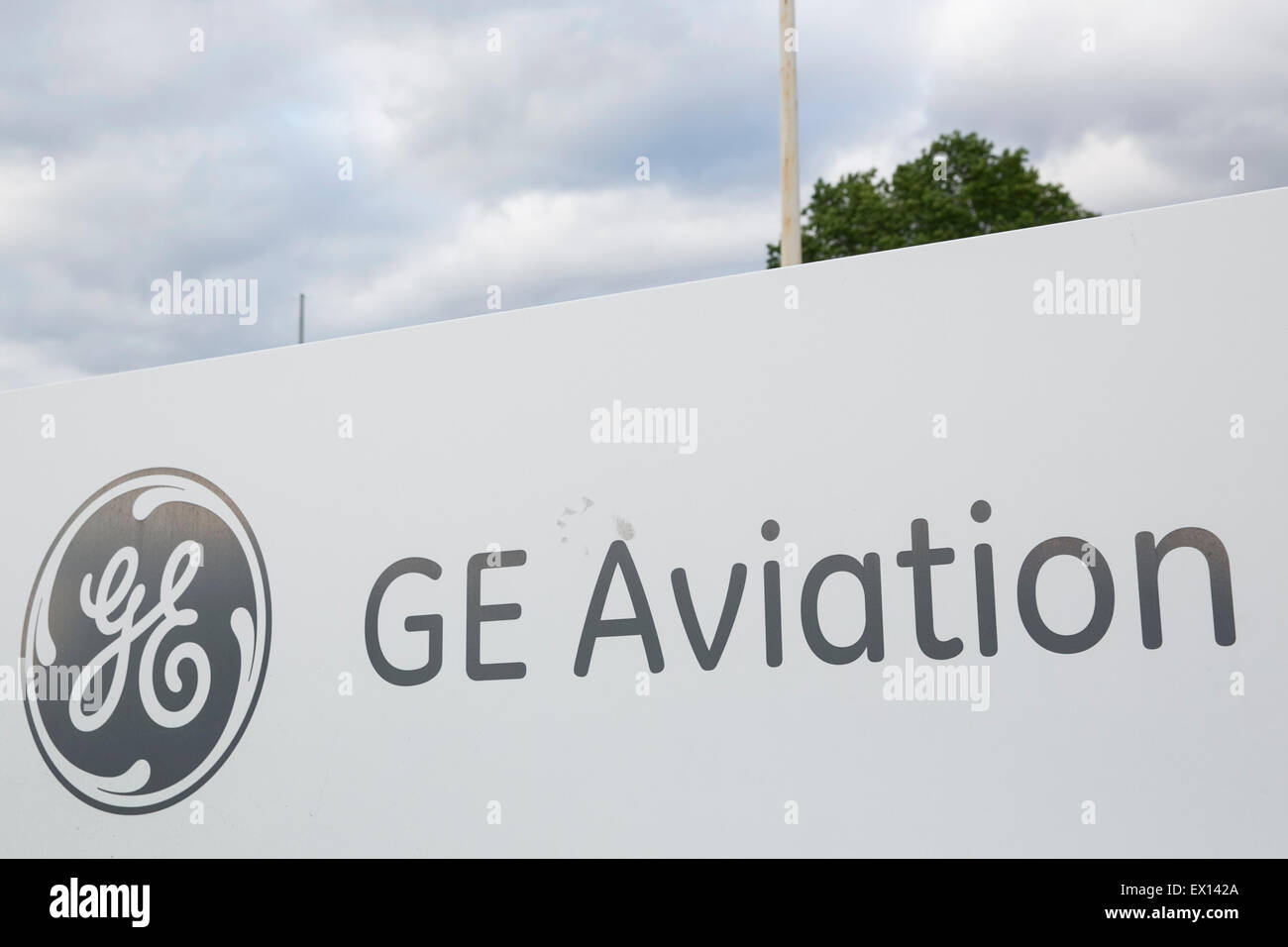 Un logo affiche à l'extérieur d'un établissement occupé par GE Aviation à Newark, Delaware. Banque D'Images